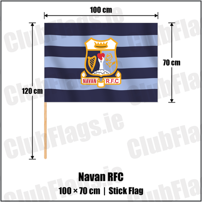 Navan RFC 70cm x 100cm Stick Flag with the club crest and colours, Meath Rugby - ClubFlags.ie