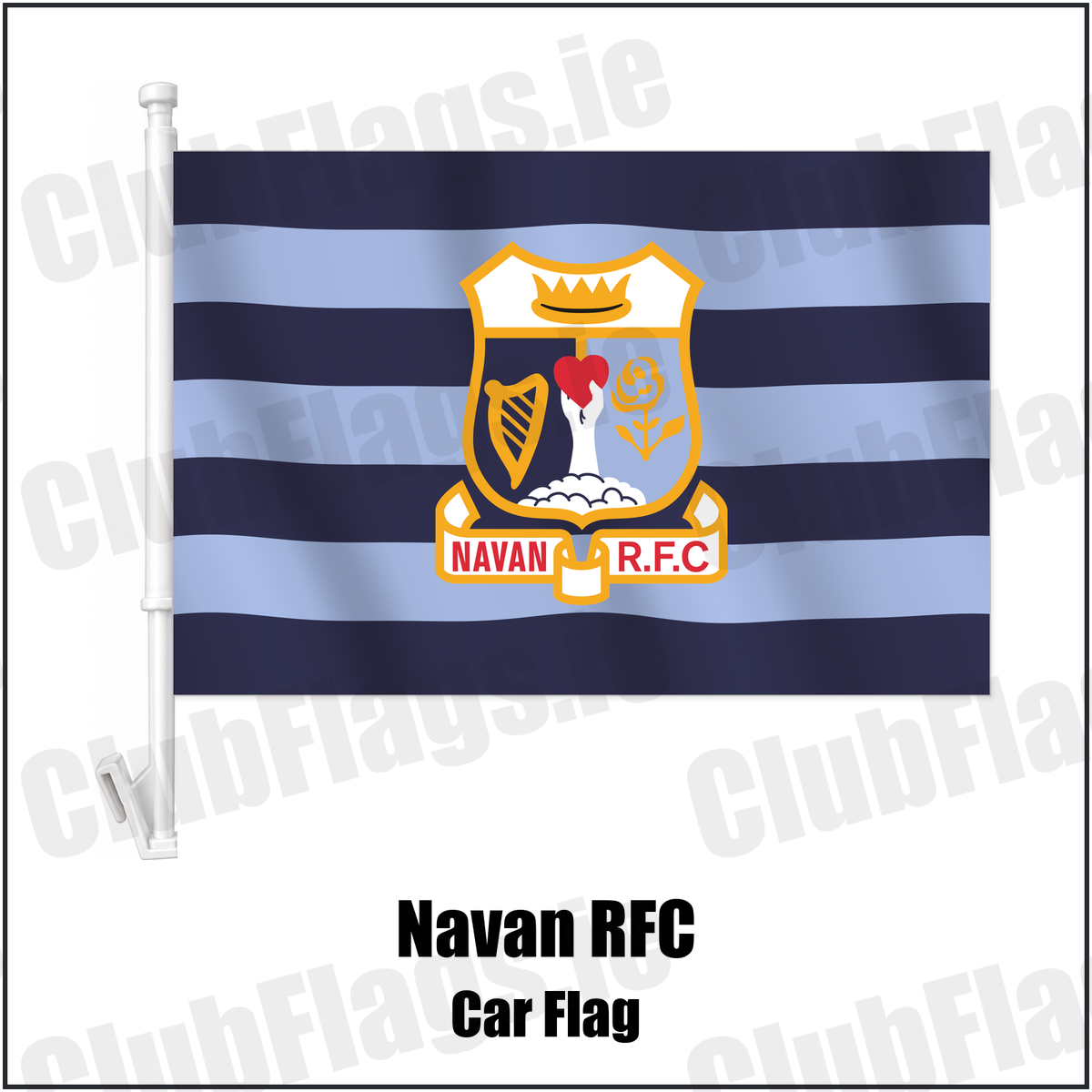 Navan RFC Car Flag with the club crest and colours, Meath Rugby - ClubFlags.ie
