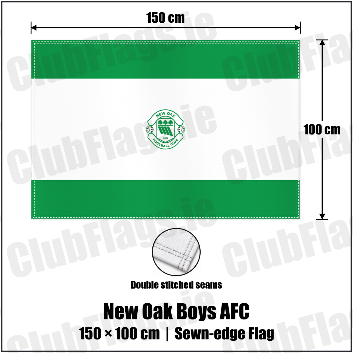 New Oak Boys AFC 100cm x 150cm Flag (sewn on the edges) with the club crest and colours, Carlow Football - ClubFlags.ie