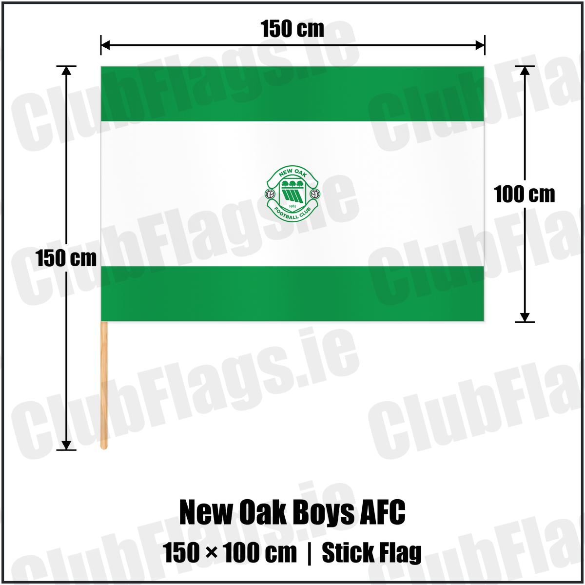New Oak Boys AFC 100cm x 150cm Stick Flag with the club crest and colours, Carlow Football - ClubFlags.ie