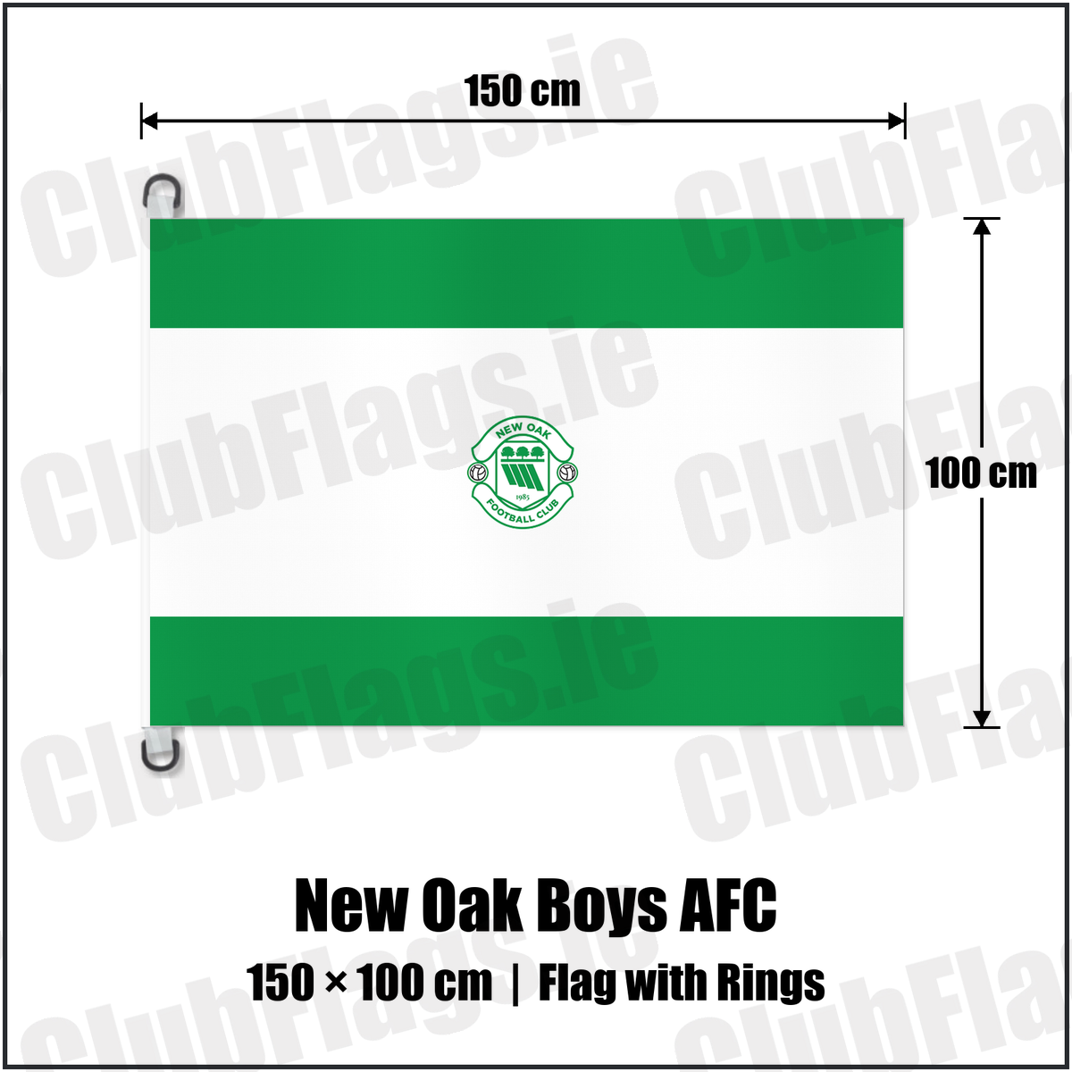 New Oak Boys AFC 150cm x 100cm Flag Pole Flag with Rings with the club crest and colours, Carlow Football - ClubFlags.ie