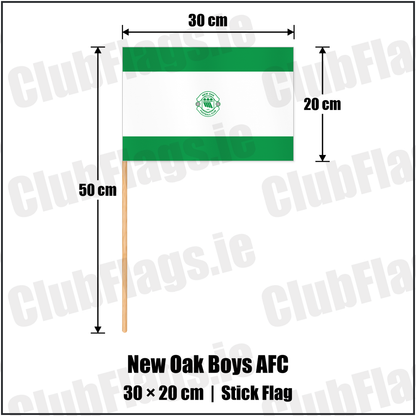 New Oak Boys AFC 20cm x 30cm Stick Flag with the club crest and colours, Carlow Football - ClubFlags.ie