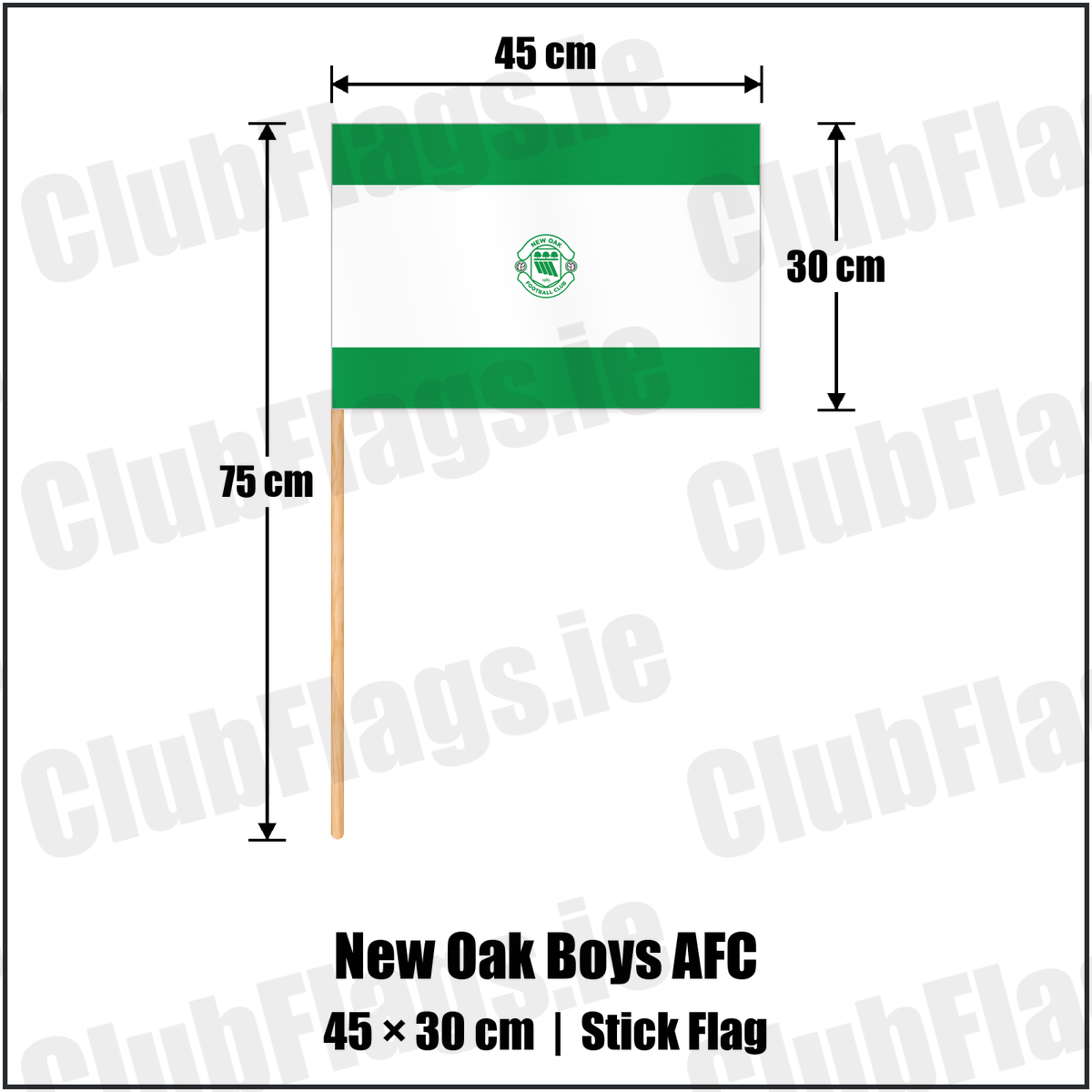 New Oak Boys AFC 30cm x 45cm Stick Flag with the club crest and colours, Carlow Football - ClubFlags.ie
