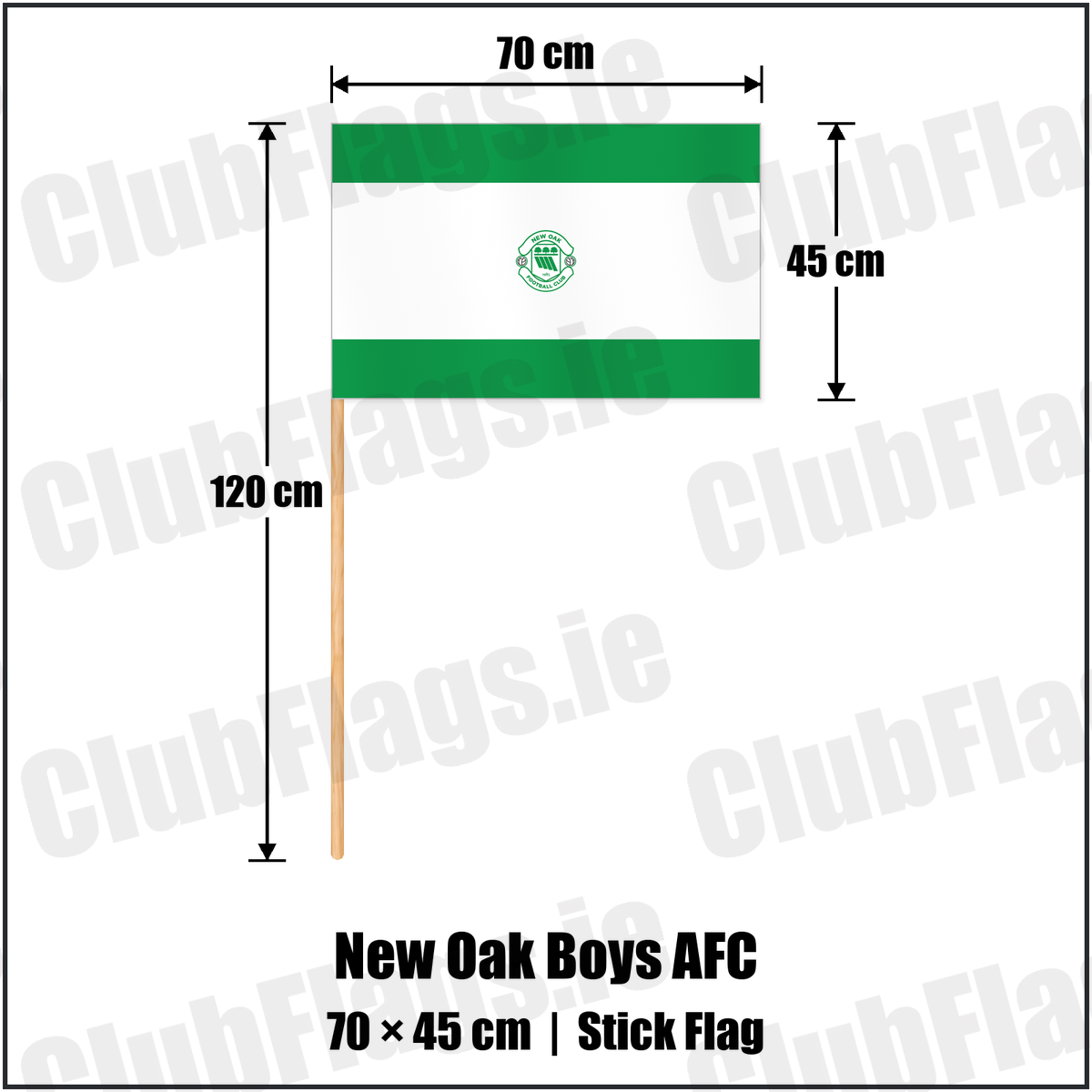 New Oak Boys AFC 45cm x 70cm Stick Flag with the club crest and colours, Carlow Football - ClubFlags.ie