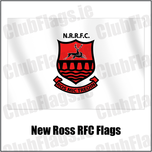 New Ross RFC Flags with the club crest and colours, Wexford Rugby - ClubFlags.ie