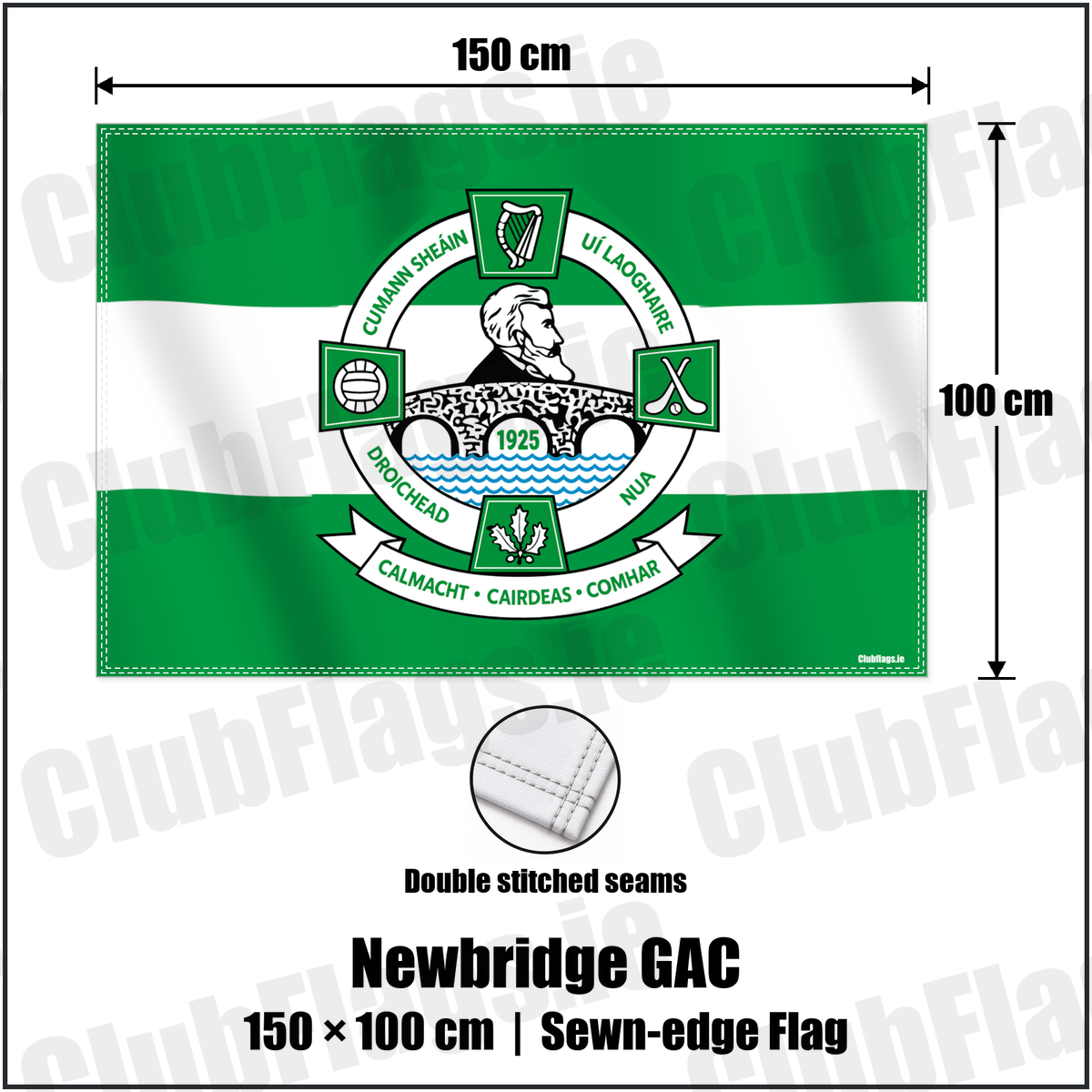 Newbridge GAC 100cm x 150cm Flag (sewn on the edges) with the verified club crest and colours, Derry GAA - ClubFlags.ie