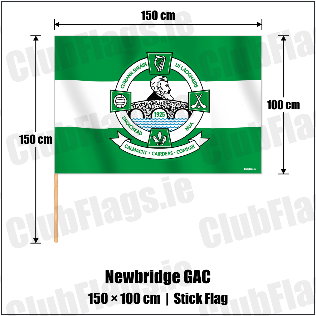 Newbridge GAC 100cm x 150cm Stick Flag with the verified club crest and colours, Derry GAA - ClubFlags.ie