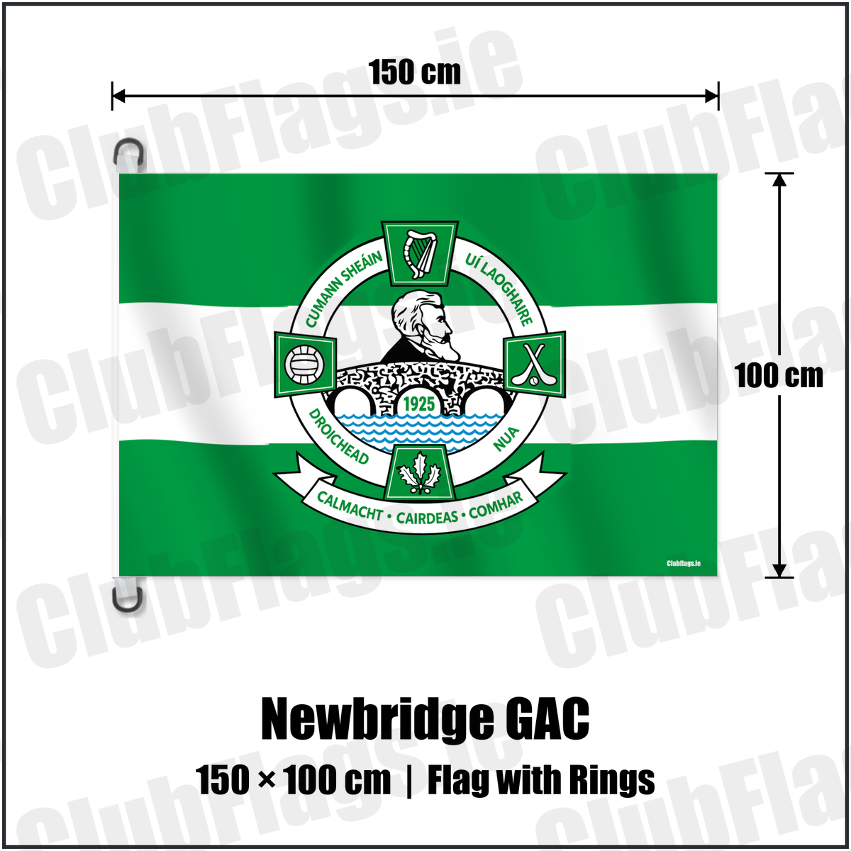 Newbridge GAC 150cm x 100cm Flag Pole Flag with Rings with the verified club crest and colours, Derry GAA - ClubFlags.ie