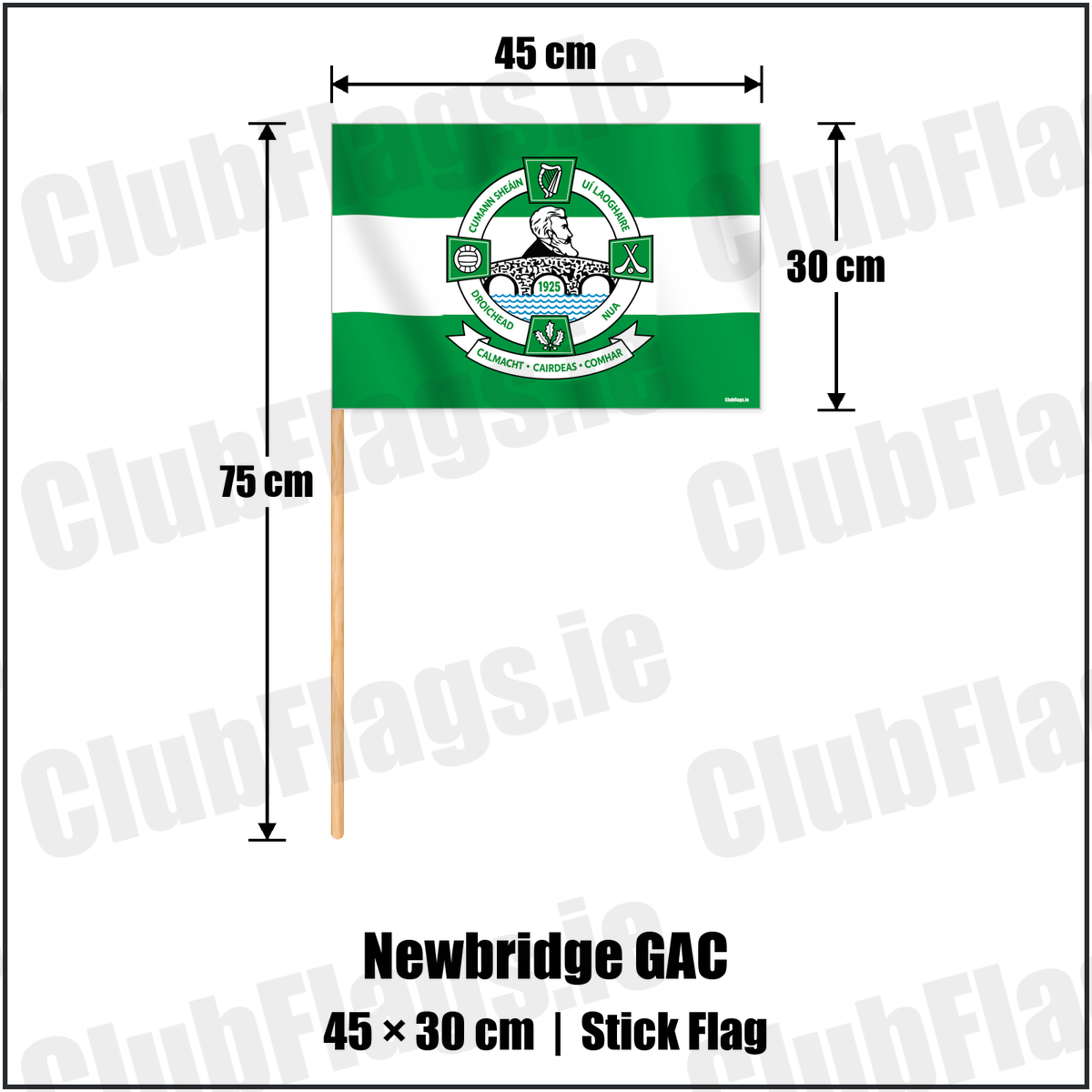 Newbridge GAC 30cm x 45cm Stick Flag with the verified club crest and colours, Derry GAA - ClubFlags.ie