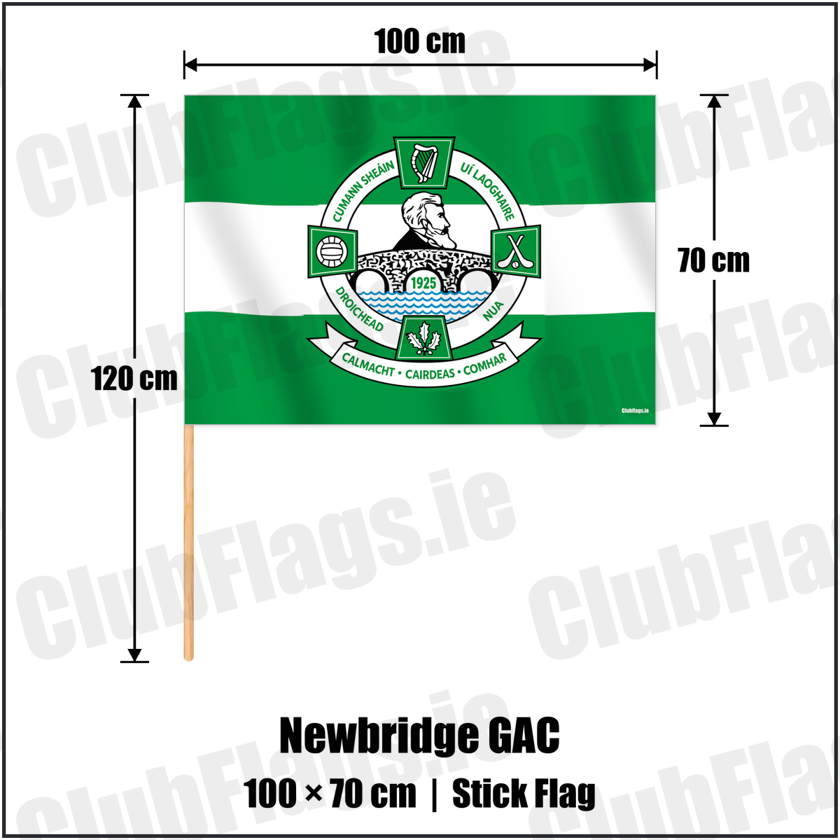 Newbridge GAC 70cm x 100cm Stick Flag with the verified club crest and colours, Derry GAA - ClubFlags.ie