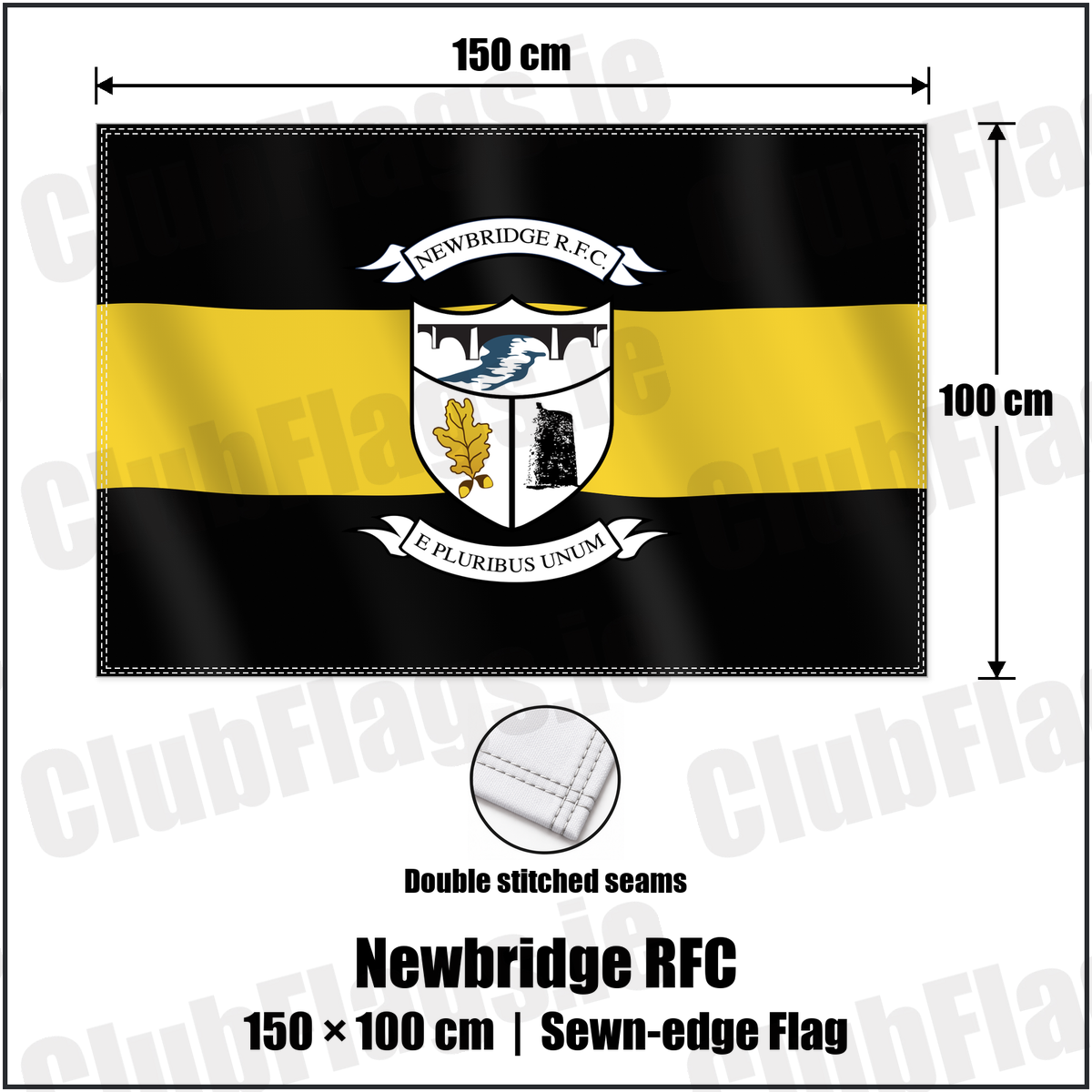 Newbridge RFC 100cm x 150cm Flag (sewn on the edges) with the club crest and colours, Kildare Rugby - ClubFlags.ie