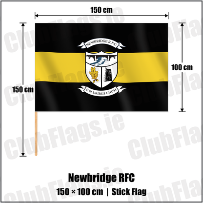 Newbridge RFC 100cm x 150cm Stick Flag with the club crest and colours, Kildare Rugby - ClubFlags.ie