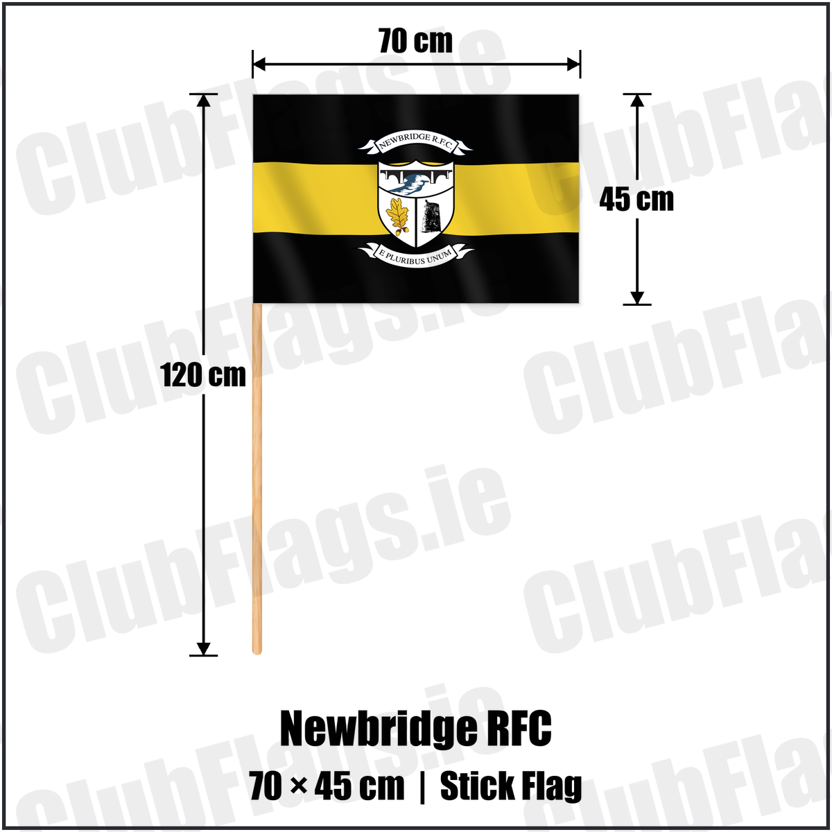 Newbridge RFC 45cm x 70cm Stick Flag with the club crest and colours, Kildare Rugby - ClubFlags.ie