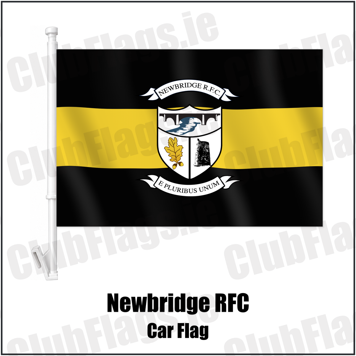 Newbridge RFC Car Flag with the club crest and colours, Kildare Rugby - ClubFlags.ie