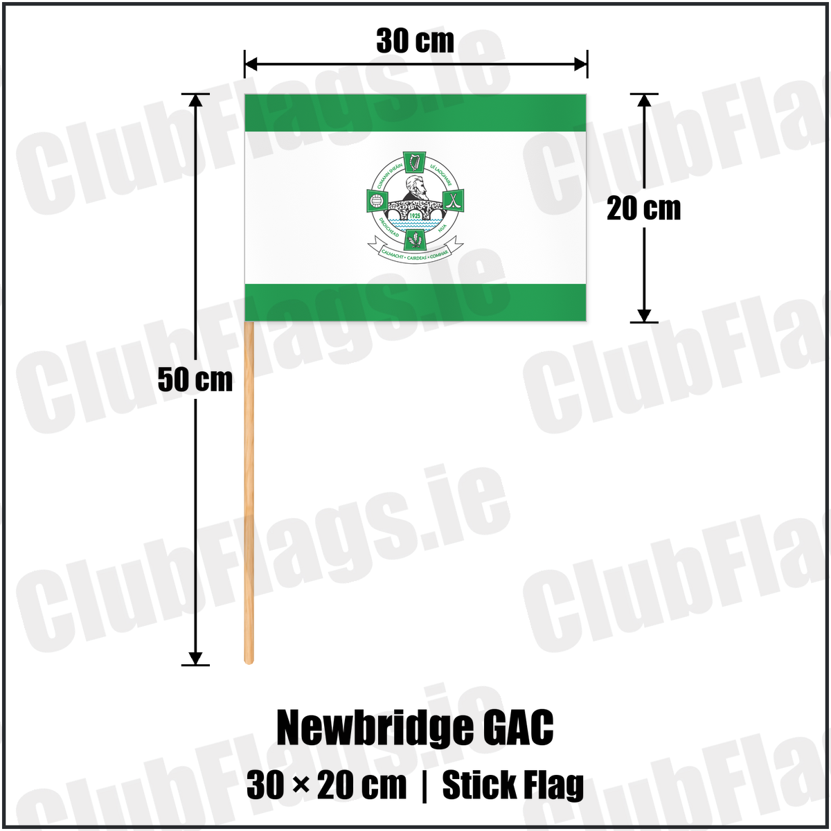 Newbridge GAC 20cm x 30cm Stick Flag with the club crest and colours, Derry GAA - ClubFlags.ie