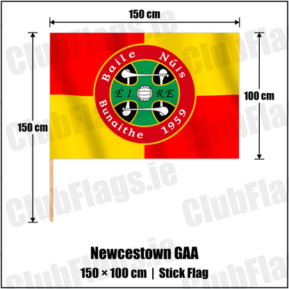 Newcestown GAA 100cm x 150cm Stick Flag with the club crest and colours, Cork GAA - ClubFlags.ie