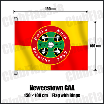 Newcestown GAA 150cm x 100cm Flag Pole Flag with Rings with the club crest and colours, Cork GAA - ClubFlags.ie