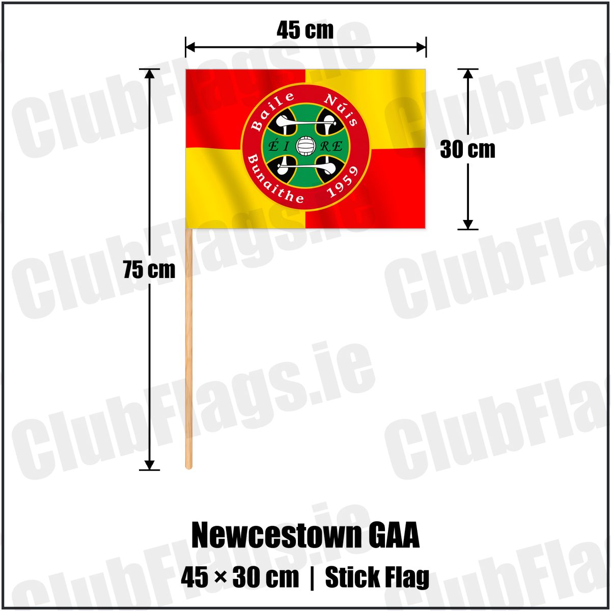 Newcestown GAA 30cm x 45cm Stick Flag with the club crest and colours, Cork GAA - ClubFlags.ie