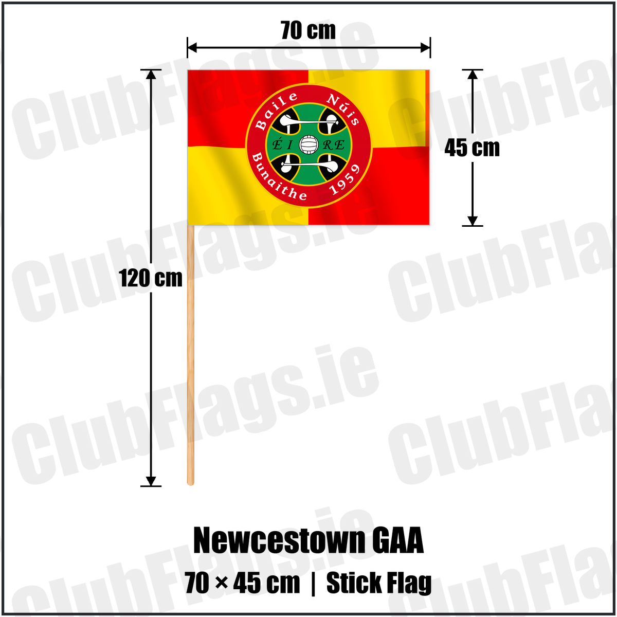 Newcestown GAA 45cm x 70cm Stick Flag with the club crest and colours, Cork GAA - ClubFlags.ie