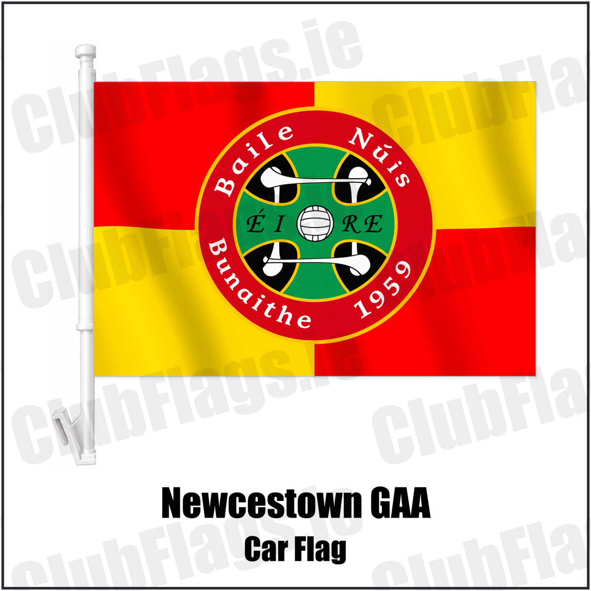 Newcestown GAA Car Flag with the club crest and colours, Cork GAA - ClubFlags.ie