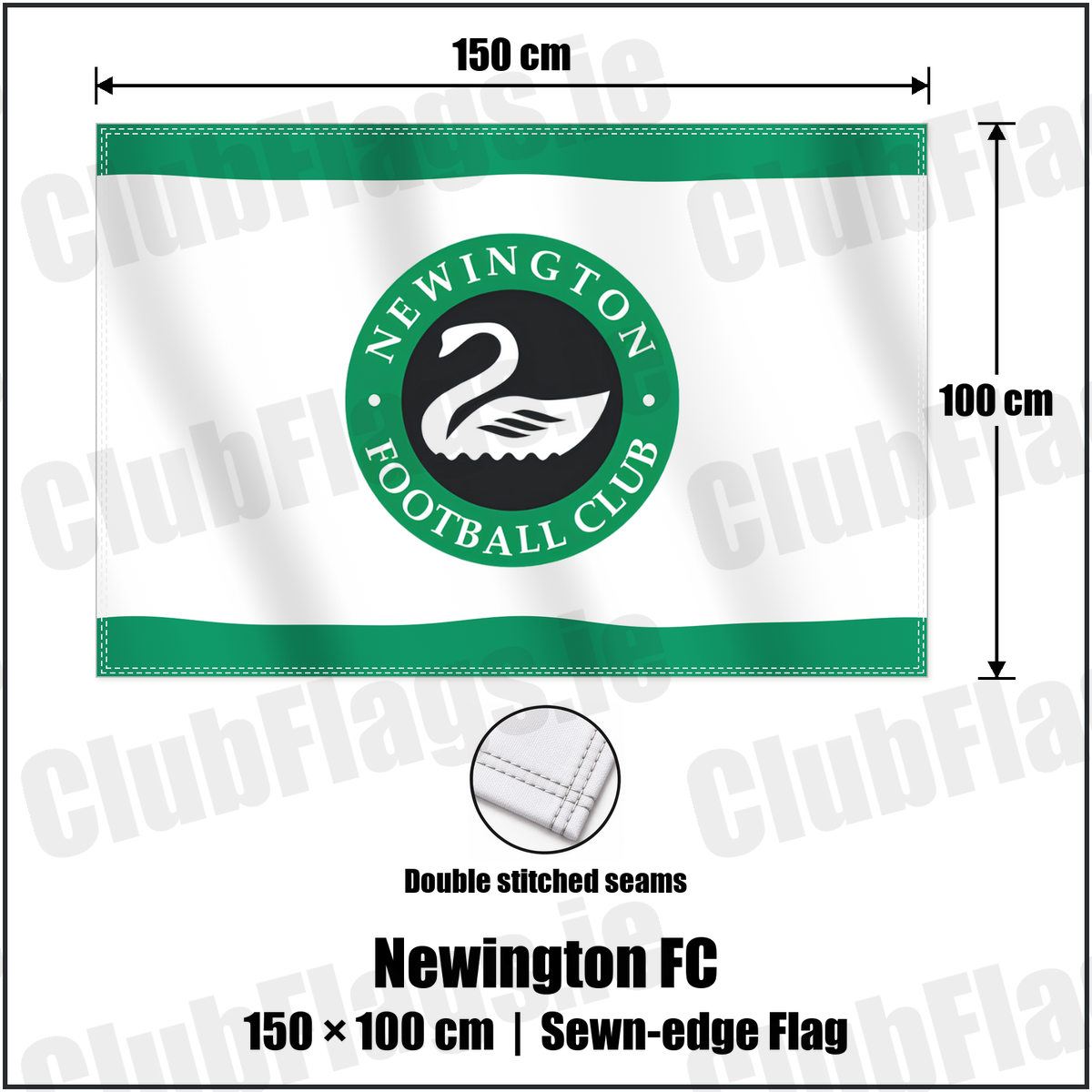Newington FC 100cm x 150cm Flag (sewn on the edges) with the club crest and colours, Antrim Football - ClubFlags.ie