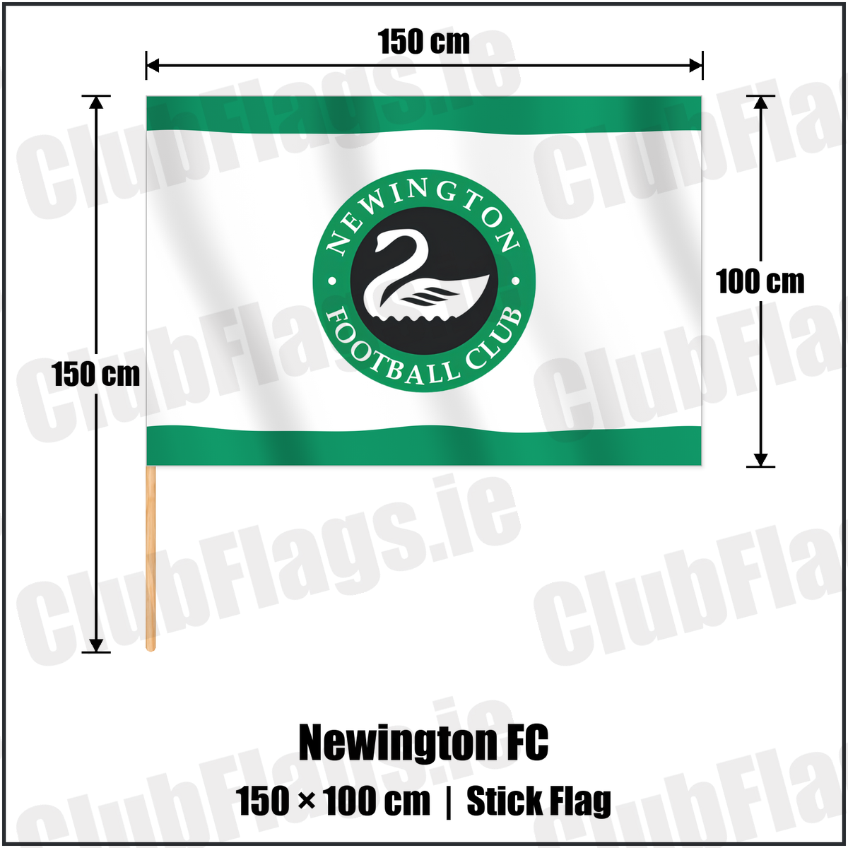 Newington FC 100cm x 150cm Stick Flag with the club crest and colours, Antrim Football - ClubFlags.ie