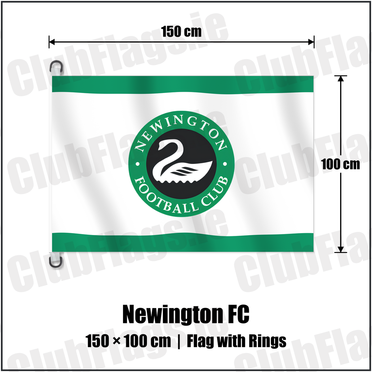Newington FC 150cm x 100cm Flag Pole Flag with Rings with the club crest and colours, Antrim Football - ClubFlags.ie