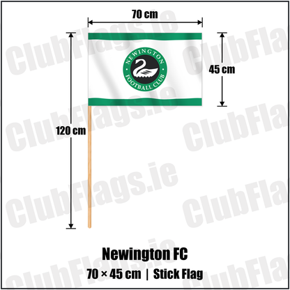 Newington FC 45cm x 70cm Stick Flag with the club crest and colours, Antrim Football - ClubFlags.ie