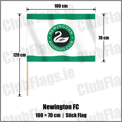 Newington FC 70cm x 100cm Stick Flag with the club crest and colours, Antrim Football - ClubFlags.ie