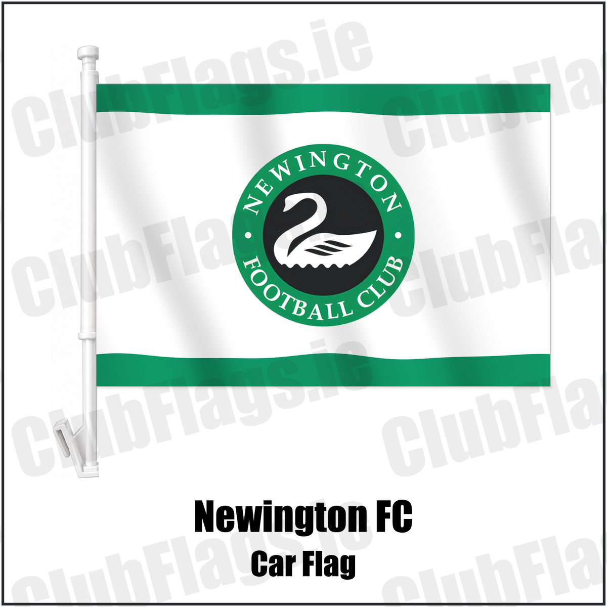 Newington FC Car Flag with the club crest and colours, Antrim Football - ClubFlags.ie