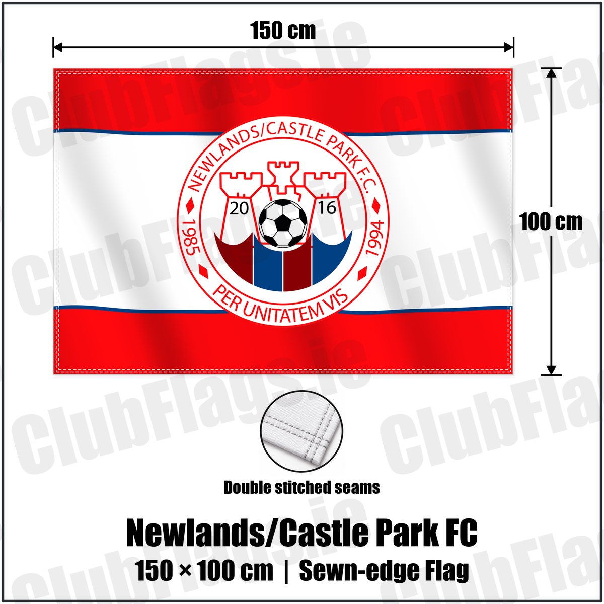 Newlands/Castle Park FC 100cm x 150cm Flag (sewn on the edges) with the club crest and colours, Dublin Football - ClubFlags.ie