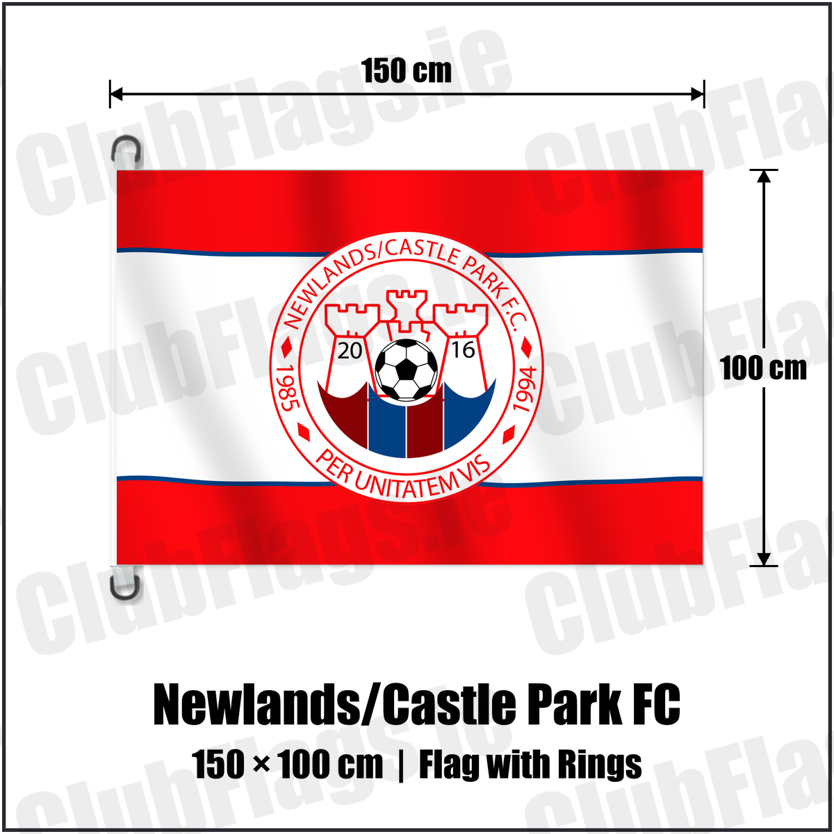 Newlands/Castle Park FC 150cm x 100cm Flag Pole Flag with Rings with the club crest and colours, Dublin Football - ClubFlags.ie