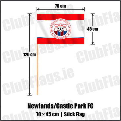 Newlands/Castle Park FC 45cm x 70cm Stick Flag with the club crest and colours, Dublin Football - ClubFlags.ie