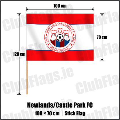 Newlands/Castle Park FC 70cm x 100cm Stick Flag with the club crest and colours, Dublin Football - ClubFlags.ie