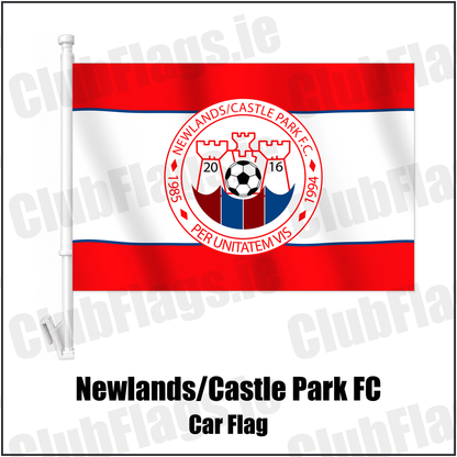 Newlands/Castle Park FC Car Flag with the club crest and colours, Dublin Football - ClubFlags.ie