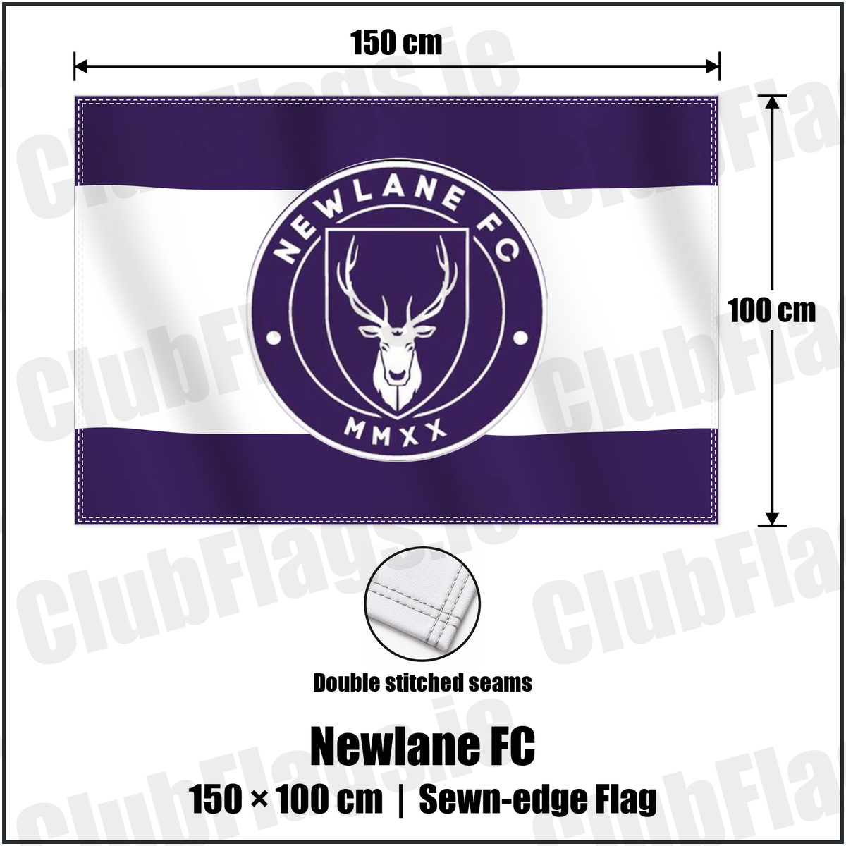 Newlane FC 100cm x 150cm Flag (sewn on the edges) with the club crest and colours, Dublin Football - ClubFlags.ie