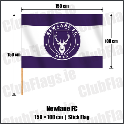 Newlane FC 100cm x 150cm Stick Flag with the club crest and colours, Dublin Football - ClubFlags.ie