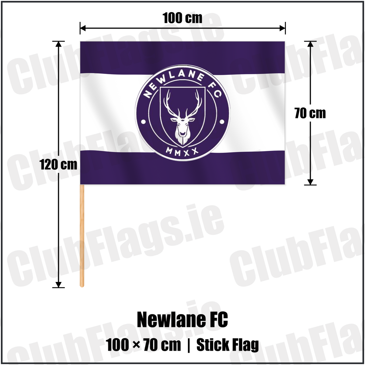Newlane FC 70cm x 100cm Stick Flag with the club crest and colours, Dublin Football - ClubFlags.ie