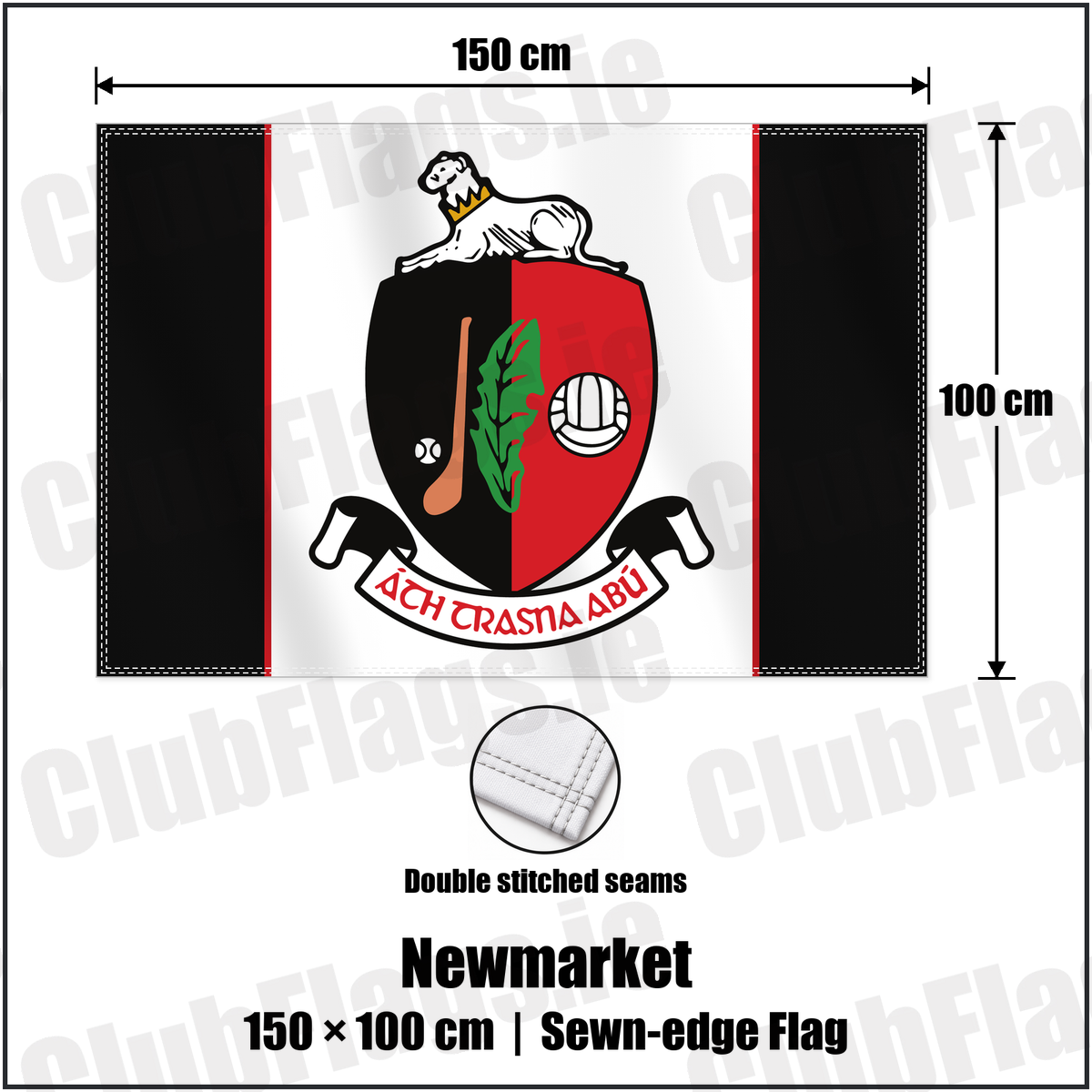 Newmarket 100cm x 150cm Flag (sewn on the edges) with the verified club crest and colours, Cork GAA - ClubFlags.ie