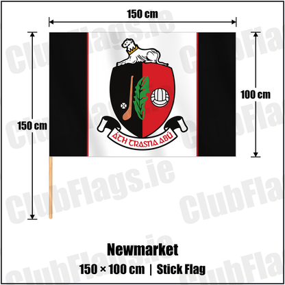 Newmarket 100cm x 150cm Stick Flag with the verified club crest and colours, Cork GAA - ClubFlags.ie