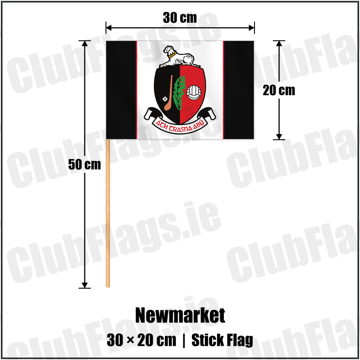 Newmarket 20cm x 30cm Stick Flag with the verified club crest and colours, Cork GAA - ClubFlags.ie