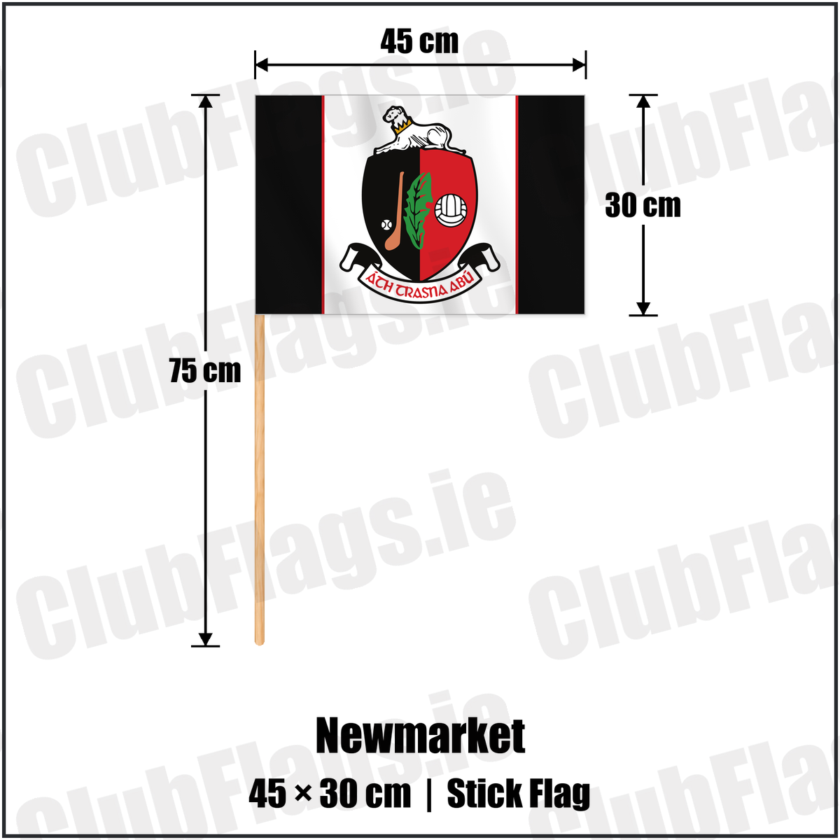 Newmarket 30cm x 45cm Stick Flag with the verified club crest and colours, Cork GAA - ClubFlags.ie