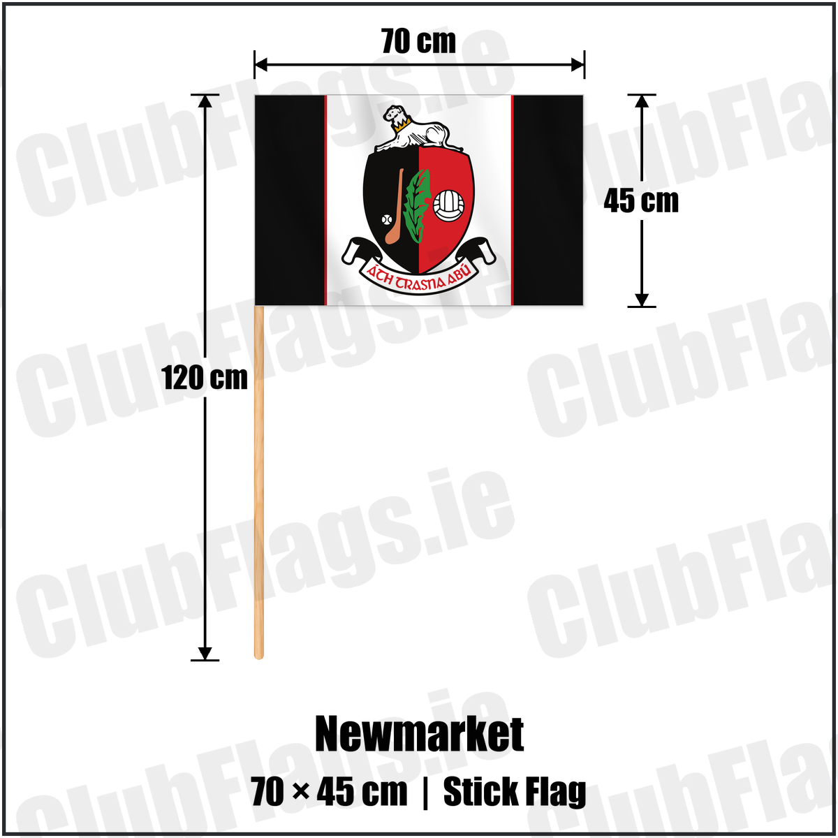 Newmarket 45cm x 70cm Stick Flag with the verified club crest and colours, Cork GAA - ClubFlags.ie