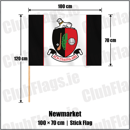 Newmarket 70cm x 100cm Stick Flag with the verified club crest and colours, Cork GAA - ClubFlags.ie