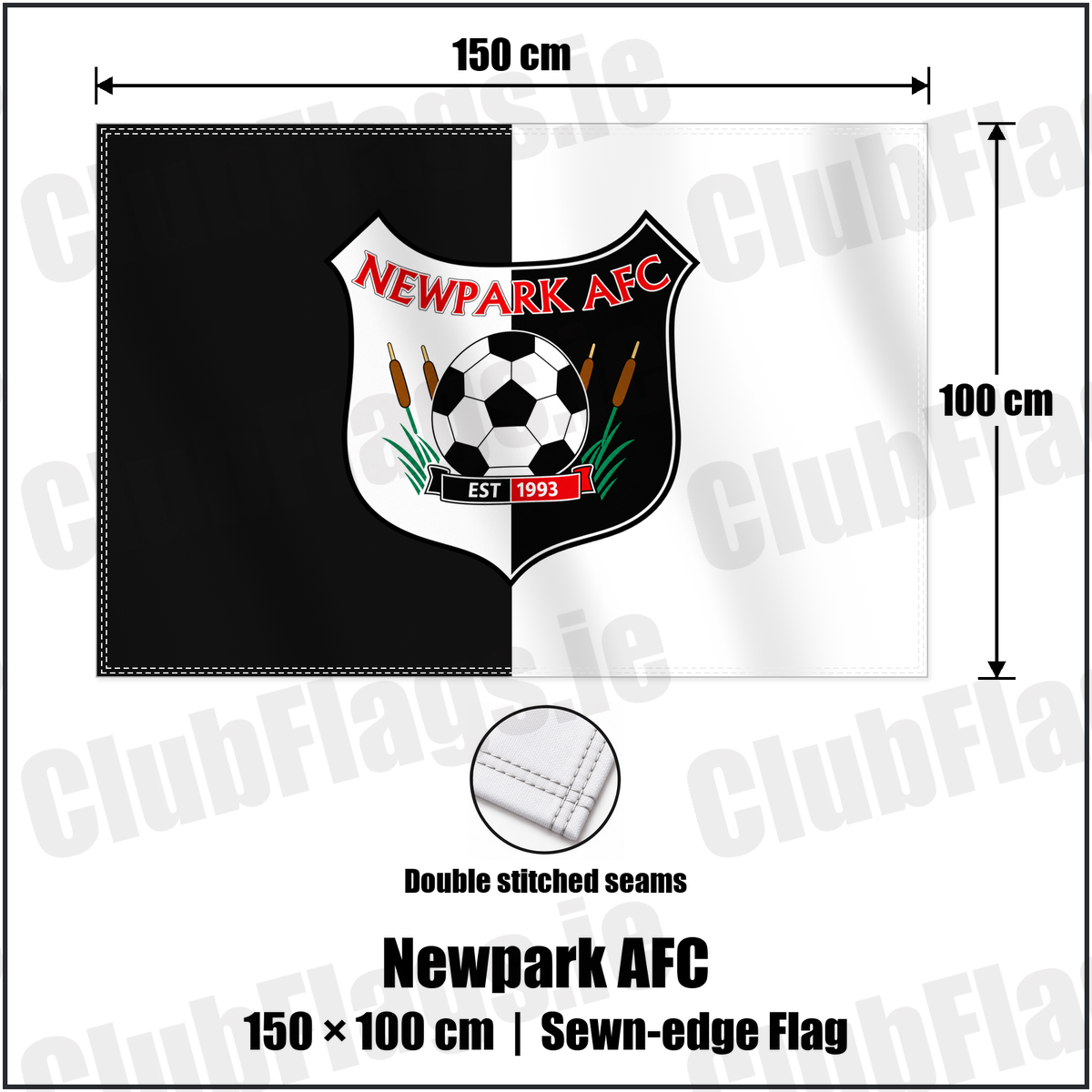 Newpark AFC 100cm x 150cm Flag (sewn on the edges) with the verified club crest and colours, Kilkenny Football - ClubFlags.ie