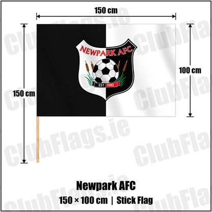 Newpark AFC 100cm x 150cm Stick Flag with the verified club crest and colours, Kilkenny Football - ClubFlags.ie