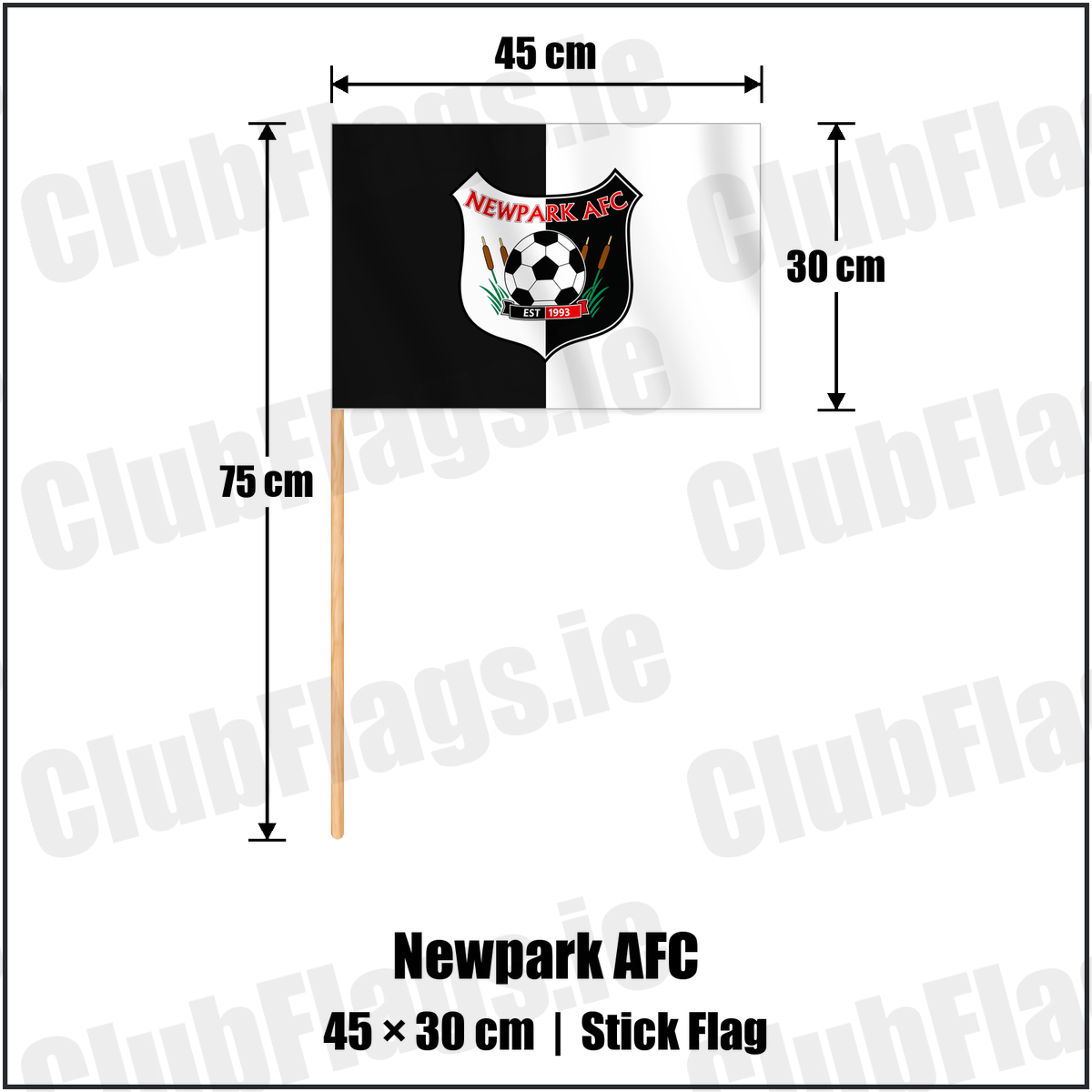 Newpark AFC 30cm x 45cm Stick Flag with the verified club crest and colours, Kilkenny Football - ClubFlags.ie