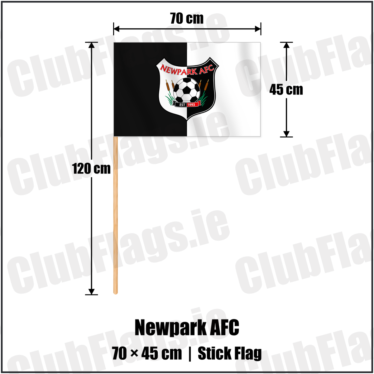 Newpark AFC 45cm x 70cm Stick Flag with the verified club crest and colours, Kilkenny Football - ClubFlags.ie