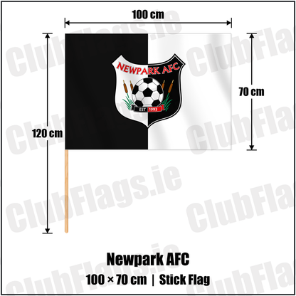 Newpark AFC 70cm x 100cm Stick Flag with the verified club crest and colours, Kilkenny Football - ClubFlags.ie