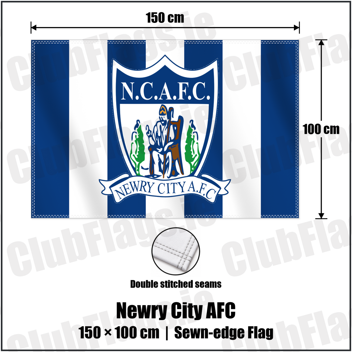 Newry City AFC 100cm x 150cm Flag (sewn on the edges) with the club crest and colours, Down Football - ClubFlags.ie